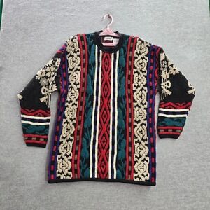 VINTAGE‎ Keren Men Sweater Large Red 3D Knit Geometric Crew Neck 70s 80s USA